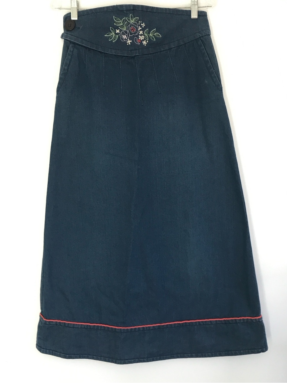 Marc Jacobs Floral Embroidery Denim A-Line Midi/Maxi Skirt 100% Cotton